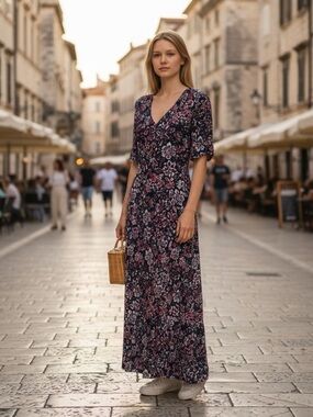 Caroll Paris Floral Silk Maxi Dress size L
